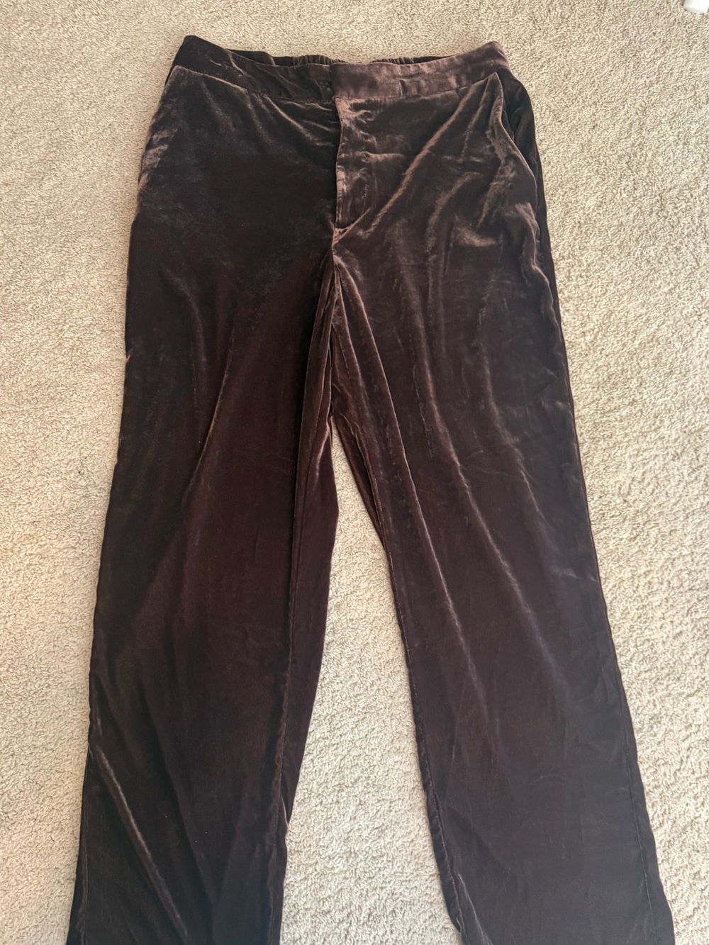 A New Day Brown Velvet Straight Leg Pants Size 10 High Rise Holiday